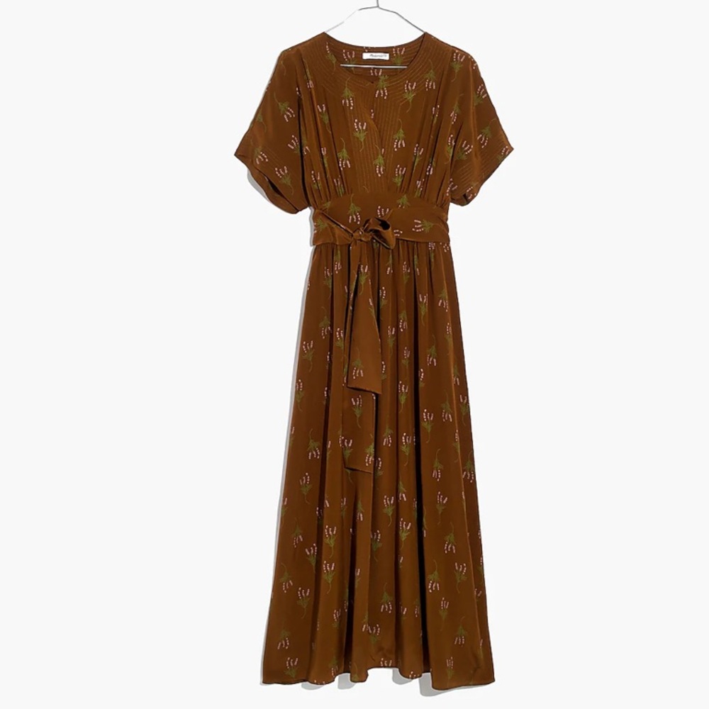 Madewell Brown Floral Tie-Waist Midi Dress